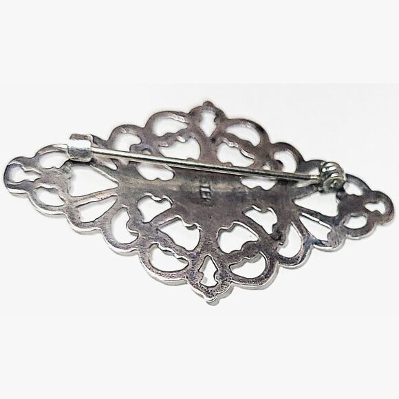 Beautiful Vintage Ornate Sterling Silver & Onyx Cabochon Pin/Brooch - Picture 3 of 8